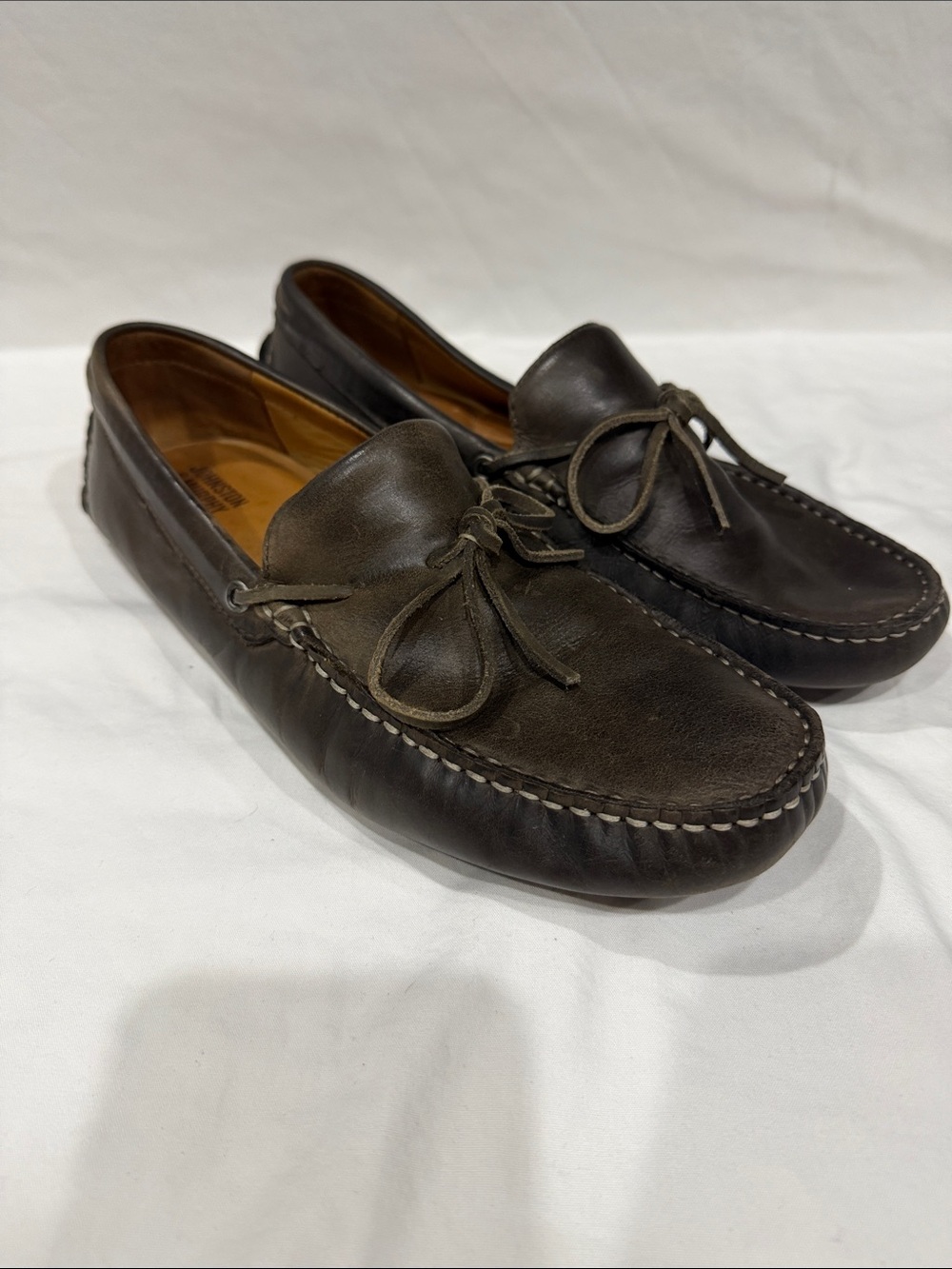 Johnston & Murphy Brown Leather Moccasin Loafers with Lace Bow